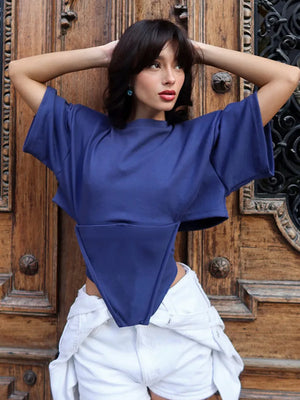 VILZSTUDIOS Elegant Lace-Up Backless Short Sleeve T-Shirt