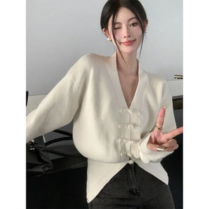 VILZSTUDIOS Chic Vintage Chinese Style Knitted Cardigan