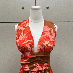 VILZSTUDIOS Floral Printed Backless Slim Fit Dress