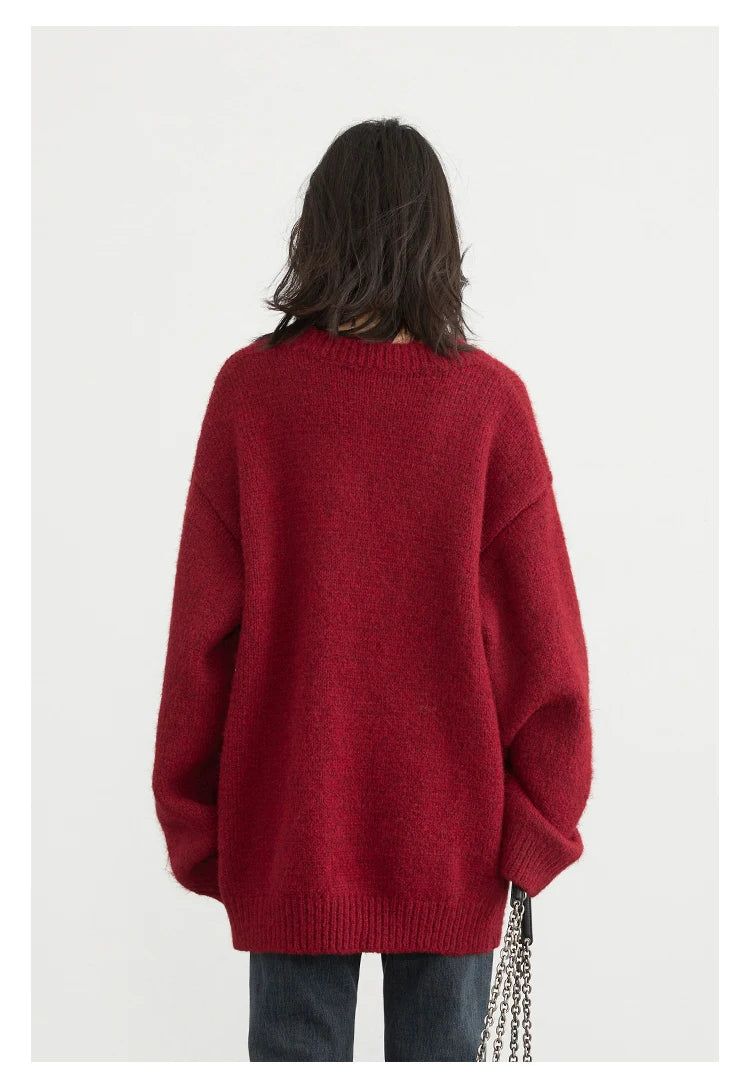 VILZSTUDIOS Stylish Oversized V-Neck Knit Sweater