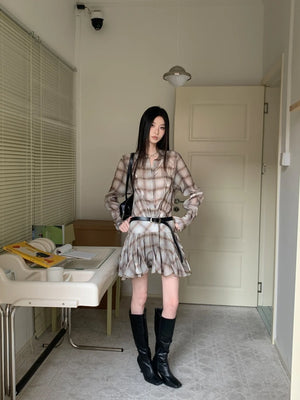 VILZSTUDIOS Plaid Ruffles Mini Dress