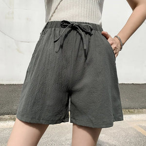 VILZSTUDIOS High Waist Linen Drawstring Shorts Pants