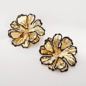 VILZSTUDIOS Punk Black Gold Fold Flowers Earrings