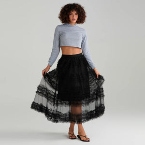 VILZSTUDIOS Ethereal Tiered Ruffled Mesh A-Line Skirt