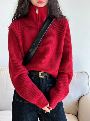 VILZSTUDIOS Turtleneck Semi-Zipper Knitwear Sweater