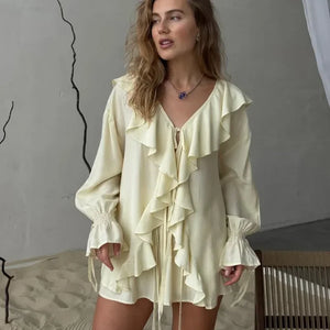 VILZSTUDIOS Chic White Linen Lace-Up Shirt