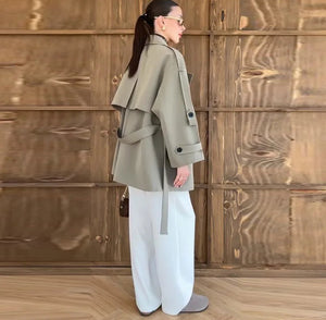 VILZSTUDIOS Stylish Belted Short Trench Coat