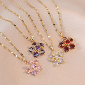 VILZSTUDIOS Sweet Crystal Zircon Flower Pendant Necklace