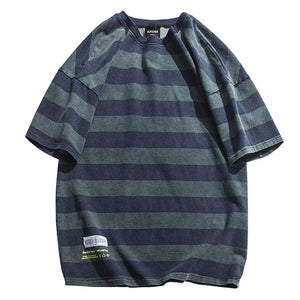 VILZSTUDIOS Striped Trendy Japanese Casual Short T-Shirt