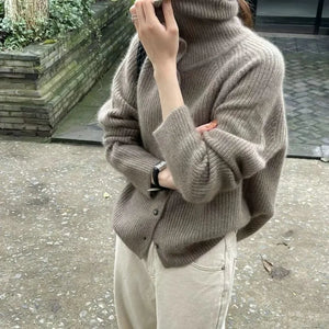 VILZSTUDIOS Chunky Knit Wool Turtleneck Cardigan