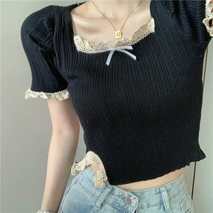 VILZSTUDIOS Spicy Girl Square Neck Lace Shirt