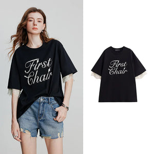 VILZSTUDIOS Stylish Short Lace Sleeve T-Shirt