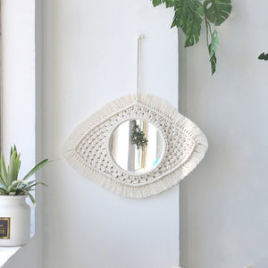 VILZSTUDIOS Boho Macrame Wall Mirror Home Decor Decorative Mirrors Aesthetic Room Decor Wall Mirrors for Living Room Bathroom Decoration