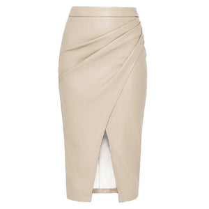 VILZSTUDIOS Elegant High Waist Black Leather Skirt