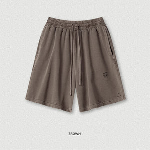 VILZSTUDIOS Retro Distressed Drawstring Cotton Shorts