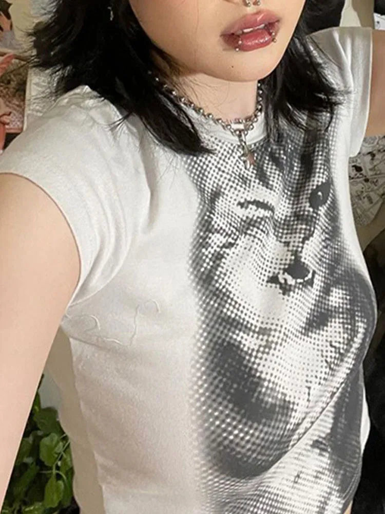 VILZSTUDIOS Cat Print Basic Cropped T-Shirt