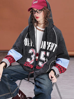 VILZSTUDIOS Vintage Patchwork Loose Fit Hoodie
