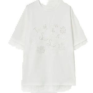 VILZSTUDIOS Lace Patchwork Casual Short Sleeve T-Shirt