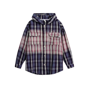 VILZSTUDIOS Luxury Plaid Hooded Pure Cotton Shirt