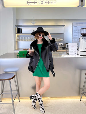 VILZSTUDIOS Warm Fur Collar Rider Jacket