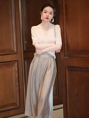VILZSTUDIOS Elegant French Silk A-Line Midi Skirt