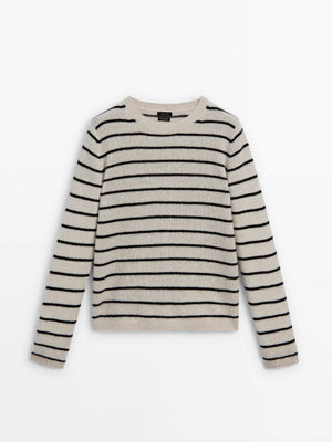 VILZSTUDIOS Basic Striped Round Neck Sweater