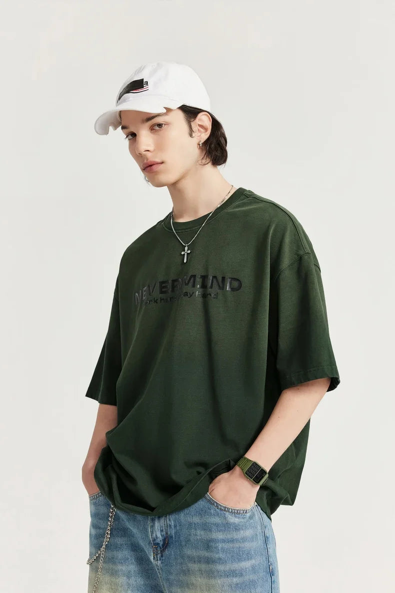 VILZSTUDIOS Vintage Washed Oversized Rubber Print T-Shirt