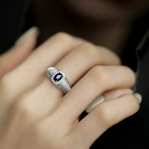 VILZSTUDIOS Vintage Blue Stone Geometric Stackable Ring