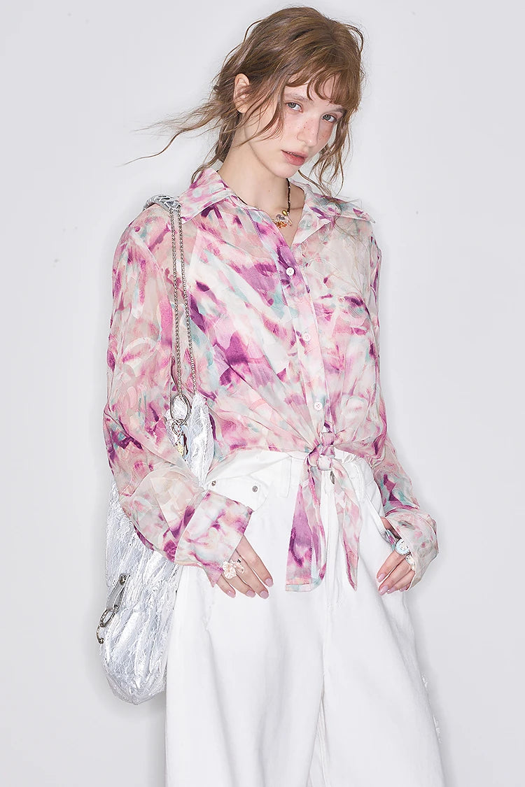 VILZSTUDIOS Retro Floral Chiffon Shirt