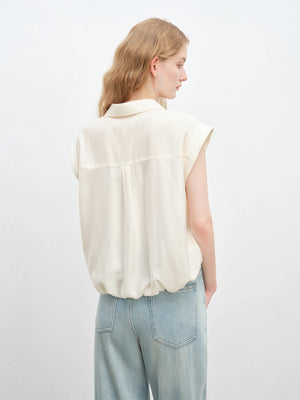 VILZSTUDIOS French Lazy Relaxed V-Neck Commuter Blouse