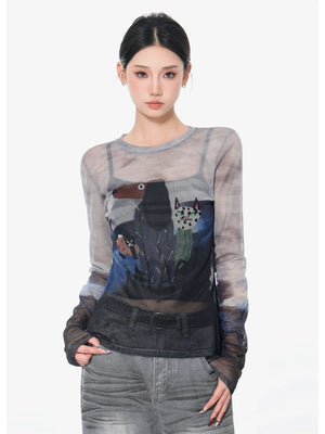VILZSTUDIOS Colorful Graffiti Print Graphic Long Sleeve Top