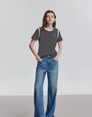 VILZSTUDIOS Striped Short Sleeve Casual T-Shirt