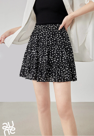 VILZSTUDIOS Floral Bubble Wrinkled Summer Mini Skirt