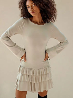 VILZSTUDIOS Sultry Ruffled Long Sleeve Mini Dress
