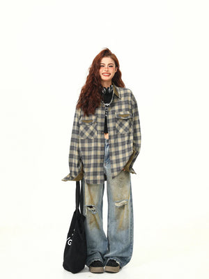 VILZSTUDIOS Y2K Contrasting Color Plaid Shirt