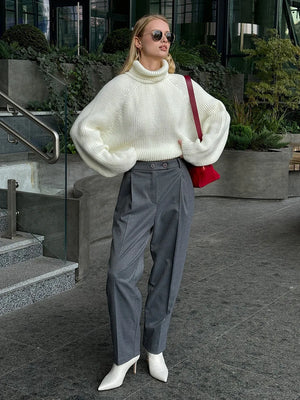VILZSTUDIOS Stylish Knitted Turtleneck Backless Sweater