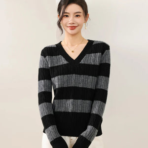 VILZSTUDIOS Cozy Wool Color Block V-Neck Sweater