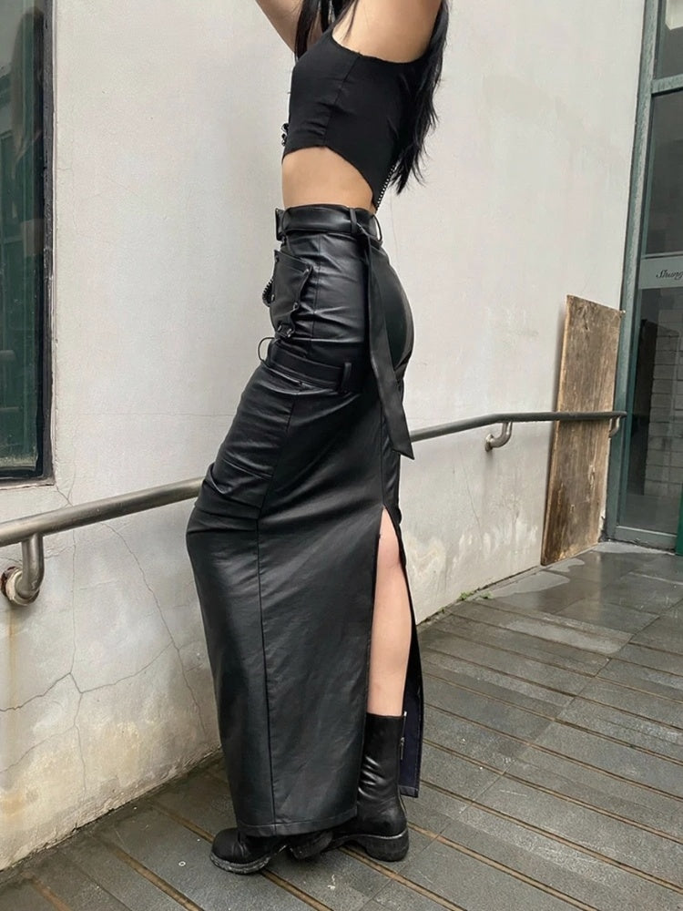 VILZSTUDIOS Luxury PU Leather Maxi Skirt
