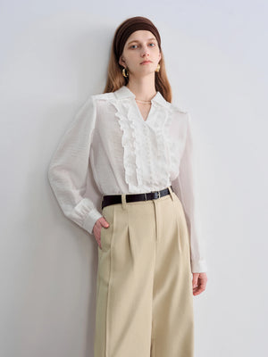 VILZSTUDIOS Elegant French Inspired White Lace Blouse