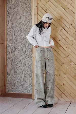 VILZSTUDIOS Retro Flower Printed Wide Leg Jeans