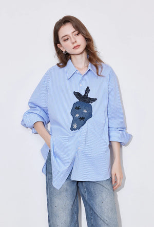 VILZSTUDIOS Striped Strawberry Print Long Sleeve Shirt