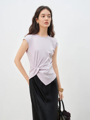 VILZSTUDIOS Petite Round Neck Twist Knot T-Shirt