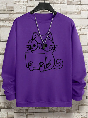 VILZSTUDIOS Nerdy Cat Print Loose Long Sleeve Top
