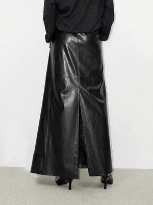 VILZSTUDIOS Shiny Black PU Leather High Waist Skirts