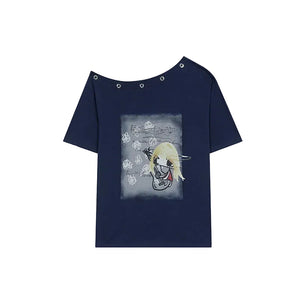 VILZSTUDIOS Cool Printed Off Shoulder Sleeve T-Shirt