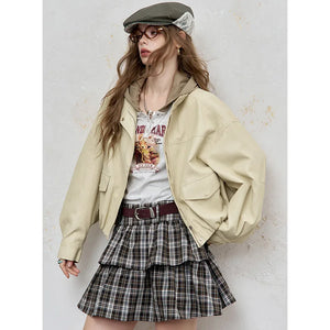 VILZSTUDIOS Y2K Streetwear Beige Loose Jacket