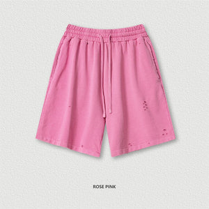 VILZSTUDIOS Retro Distressed Drawstring Cotton Shorts