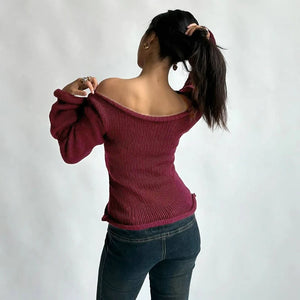 VILZSTUDIOS Chic Off-Shoulder Flare Sleeved Knitted Sweater