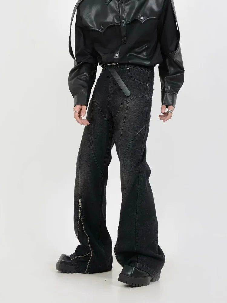 VILZSTUDIOS Washed Black Baggy Stacked Flare Jeans