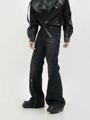VILZSTUDIOS Washed Black Baggy Stacked Flare Jeans